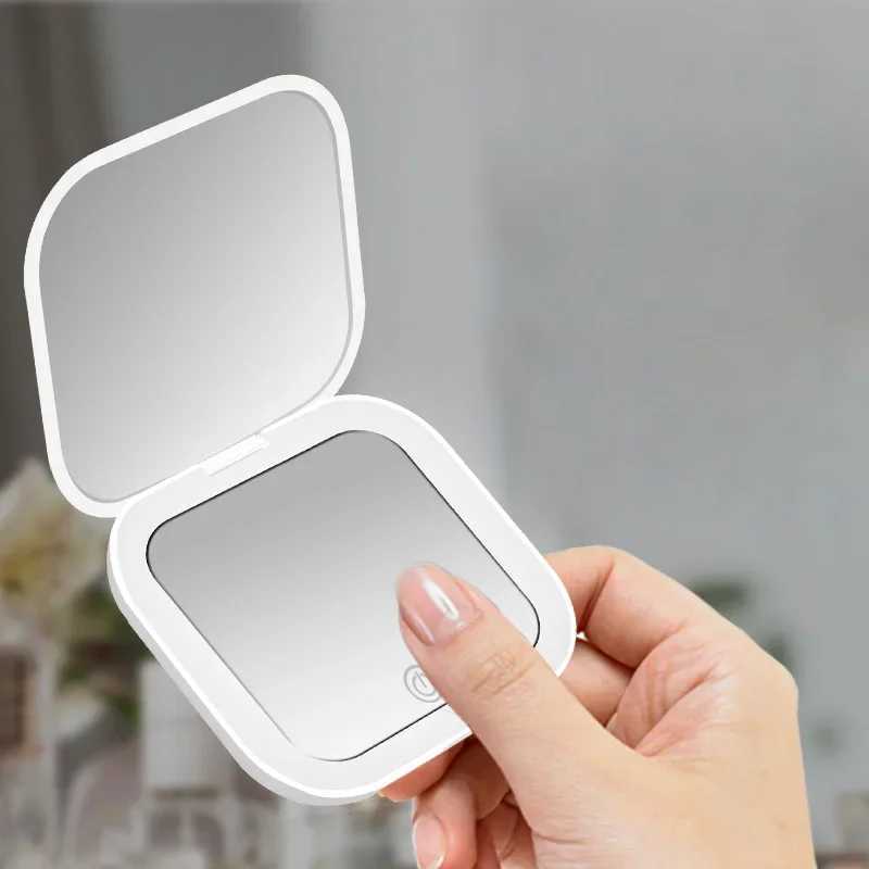 Compact Mini Gift Vanity Folding Cosmetic Mirror with Lights Portable Hand Held Small Pocket Travel Makeup Mirror 2X magnifying H260327