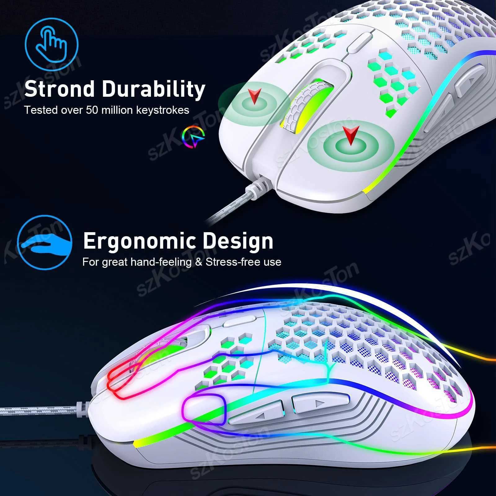 Honeycomb Wired Gaming Mouse RGB Backlight 7200 Adjustable DPI Ergonomic USB Computer Mice for Windows PC Laptop Gamers D260327
