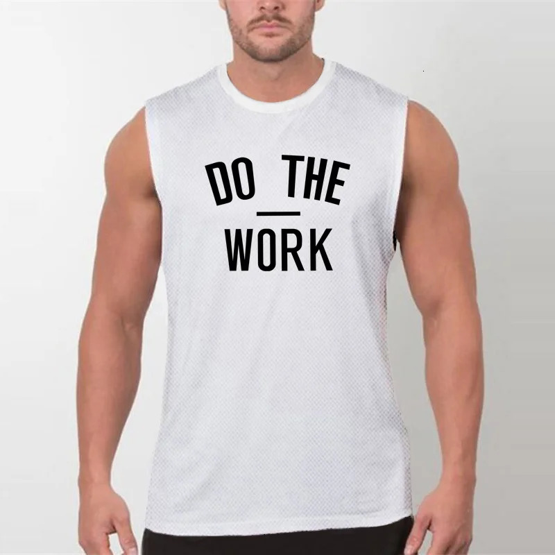 DO THE WORK Gym Vest Mens Bodybuilding Sleeveless Sports Top Quickdrying Mesh Fitness Running Tank Tops Training Clothes 260320