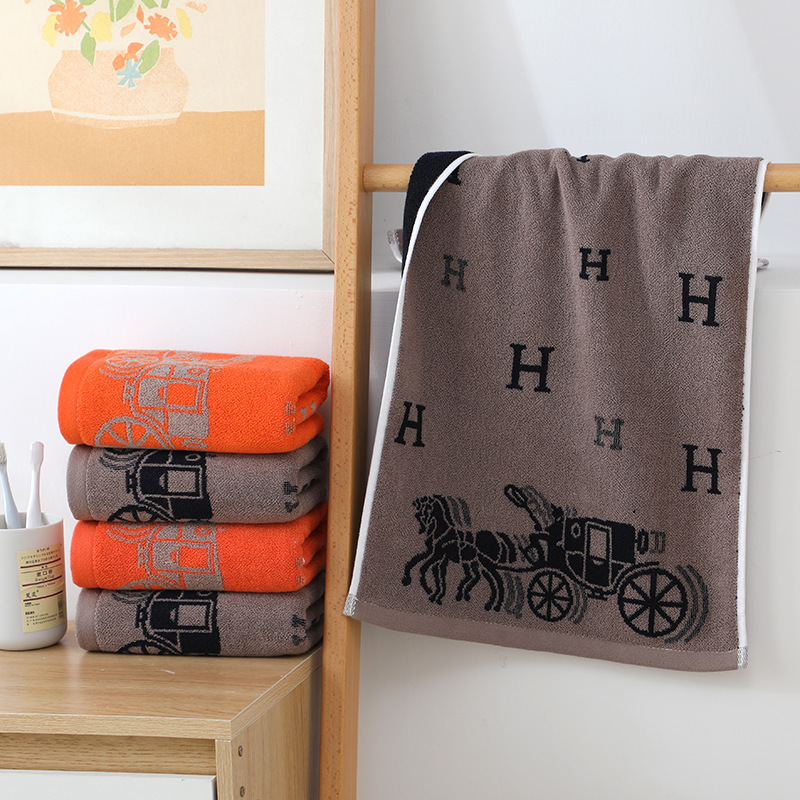 Towel New Vintage Car Cartoon Pattern Alphabet Print Orange Cotton Soft Absorbent Household Face Towel