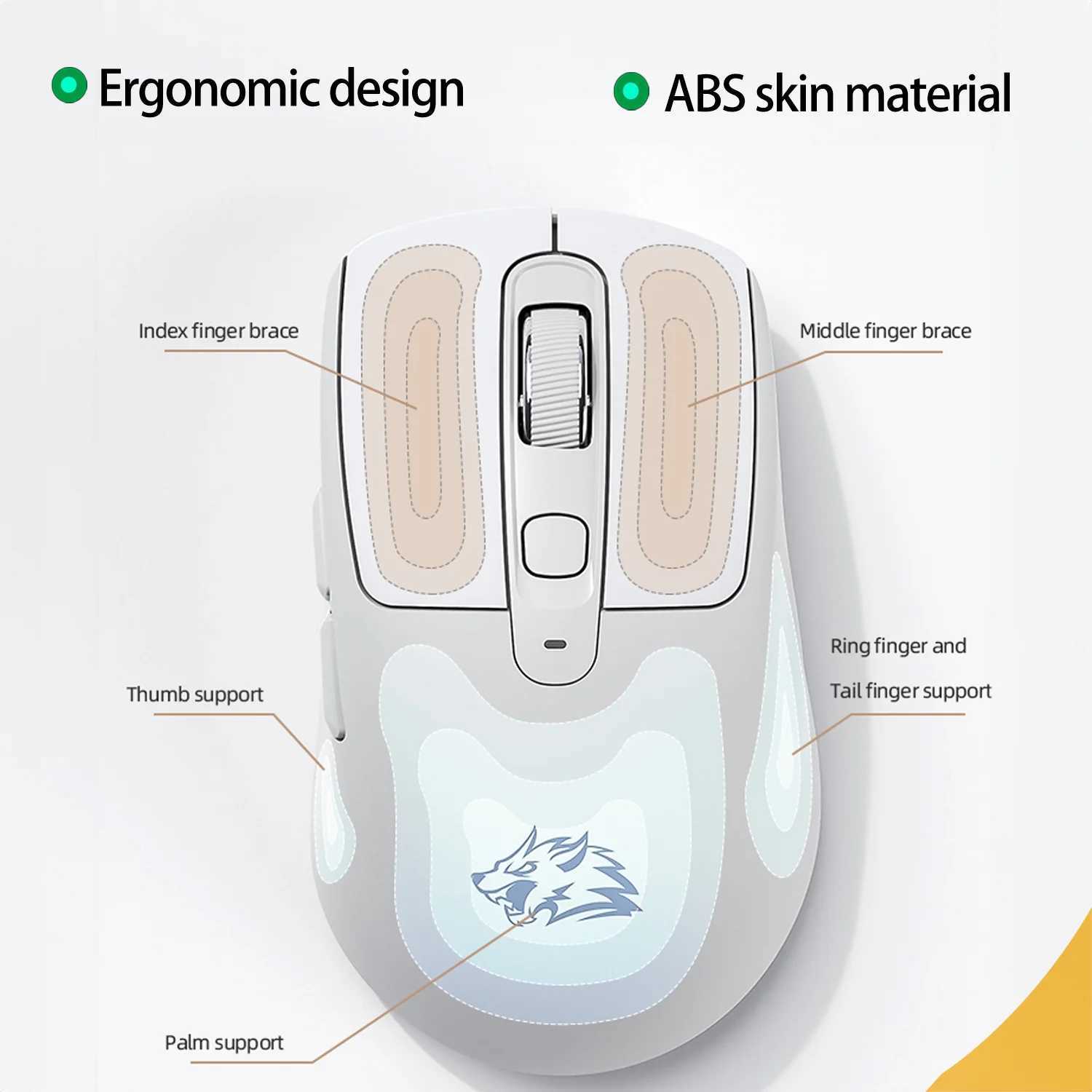 FREEWOLF A3 Wireless Silent Mouse Bluetooth Dual Mode 4000DPI 5-Level DPI Type-C Charging Ergonomic ABS Skin Gaming Office D260327