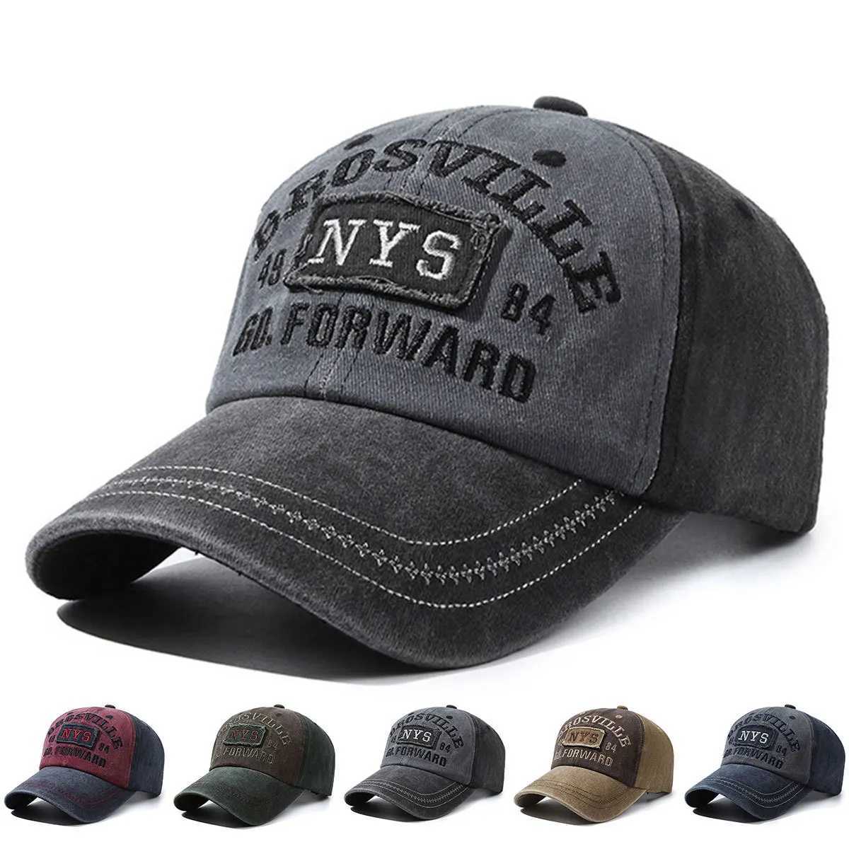 Washed hat with embroidered NYS letters aged and color-blocked baseball mens outdoor sunshade aged and retro baseball ca M260327