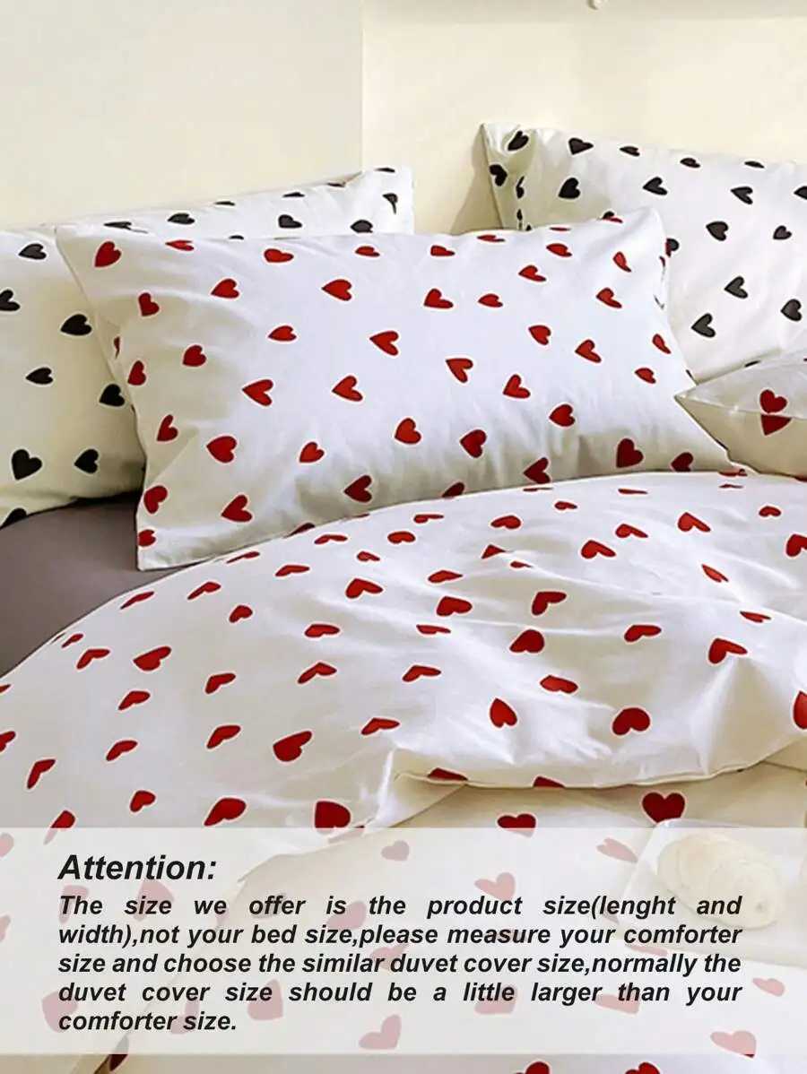 3-Piece Heart Print Duvet Cover Set - Soft Cotton Romantic Bedroom Decor H260327