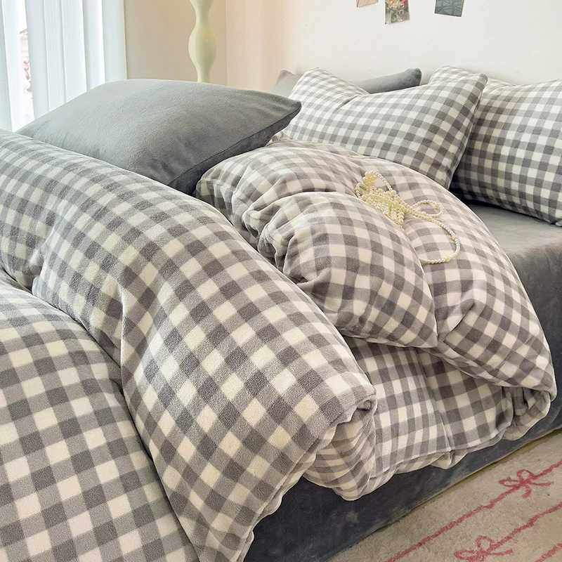Plaid Duvet Cover for Winter Flannel Fleece Warm Quilt Cover Simple Style Thick Single/Queen/King Size funda nordica 150 cama H260327