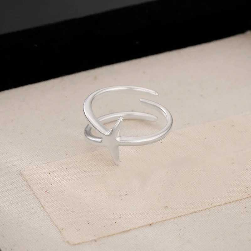 PANJBJ 925 Sterling Silver Starfish Line Ring For Women Hip Hop Frosting Ins Asymmetric Hollow Out Jewelry Gift Dropshipping H260327
