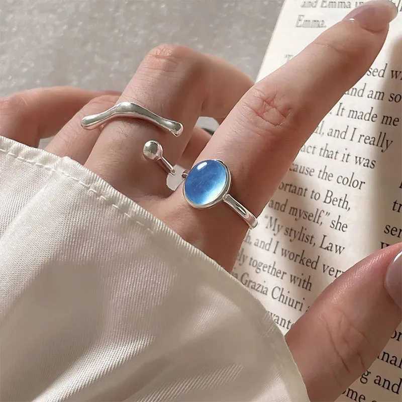 PANJBJ 925 Sterling Silve Moonstone Irregular Ring for Women Party Gift Adjustabler Personality Korean Dropshipping H260327