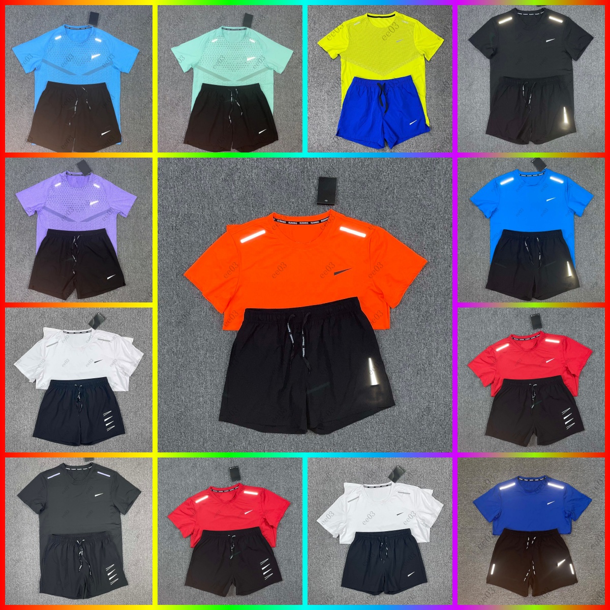 Men's Techfleece T-Shirt and Shorts Set, Reflective Tracksuit with Stripe Design, Sportswear for Training and Running, Quick Dry and Lightweight