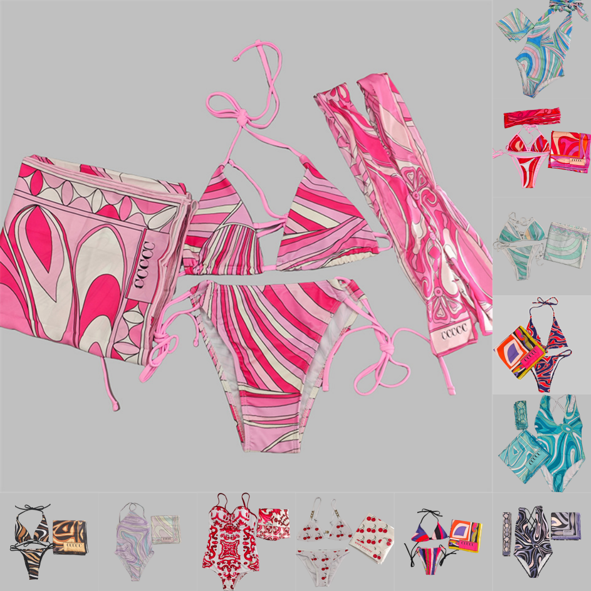 Brand Women Sexy Bikinis Multicolored Padded Vintage Swimsuits Summer Holiday Beach Pool Party Bathing Suits Luxury Pattern Print Casual Swimwear