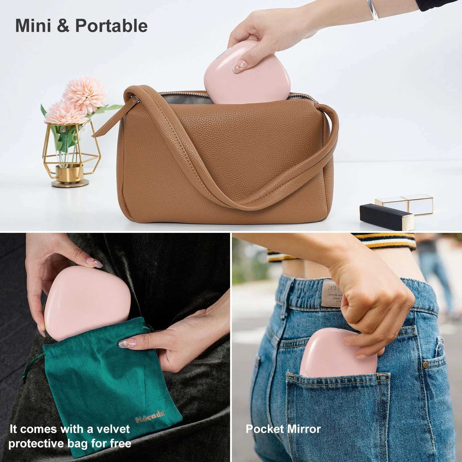 Compact LED Magnifying Travel Makeup Mirror 1X/10X Small Hand Pocket Dimmable 2-Sided USB Rechargeable Touch Screen Portable H260327