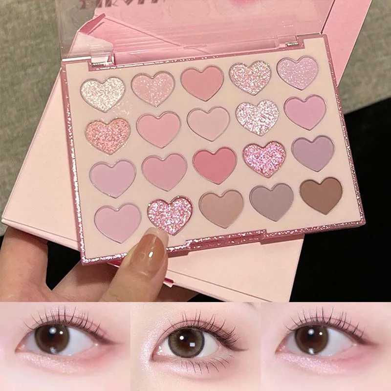 Sweet Pink 20 Color Heart Shaped Eyeshadow Plate Pearl Glitter Purple Eyeshadow Pink Blusher Naturally Brightens Korean Makeup H260327