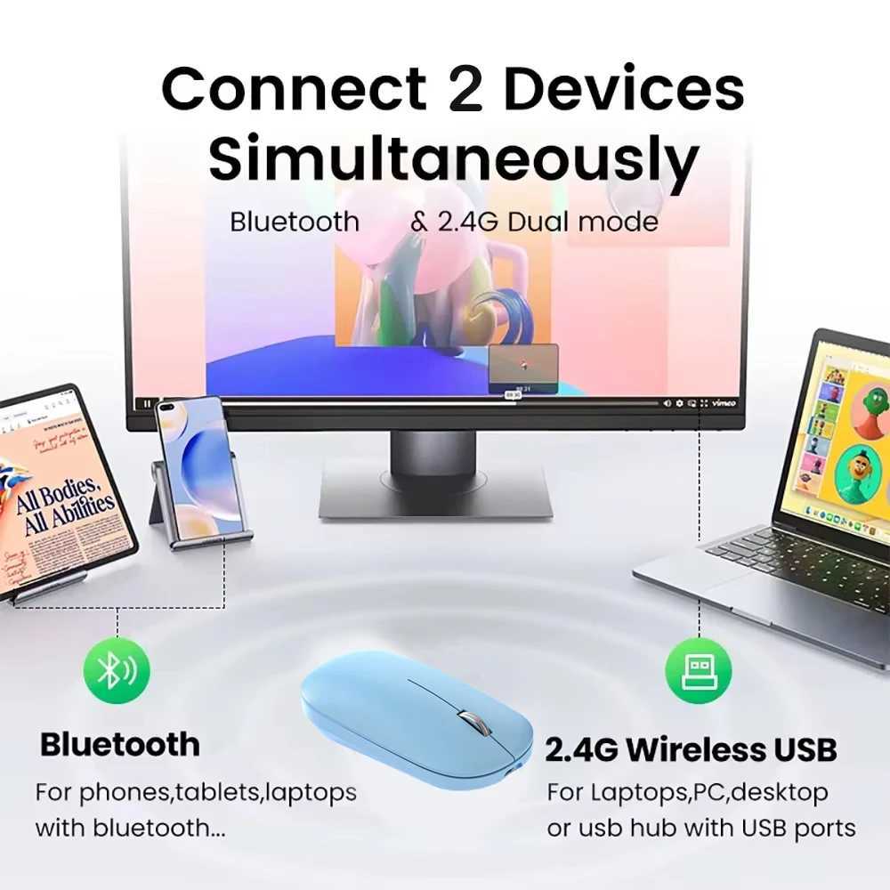 Dual-Mode Bluetooth Mouse 24G Wireless Mouse Rechargeable Mouse Gaming Mice Office Silent Button Mouse for PC Laptop Tablet D260327