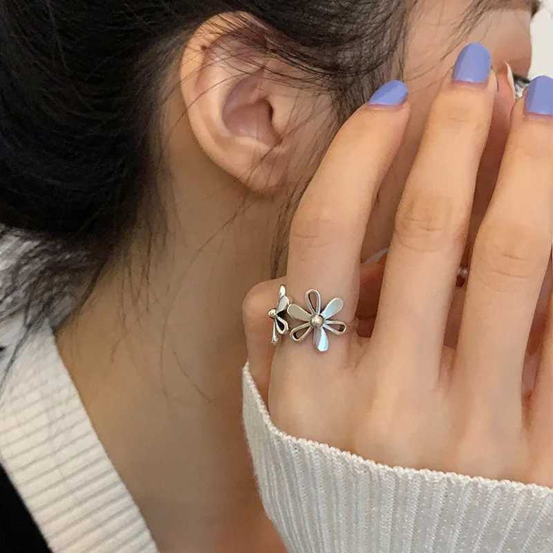 VENTFILLE 925 Sterling Silver Open Flower Ring For Women INS Fashion Cute Design Party Jewelry Gifts Dropshipping H260327