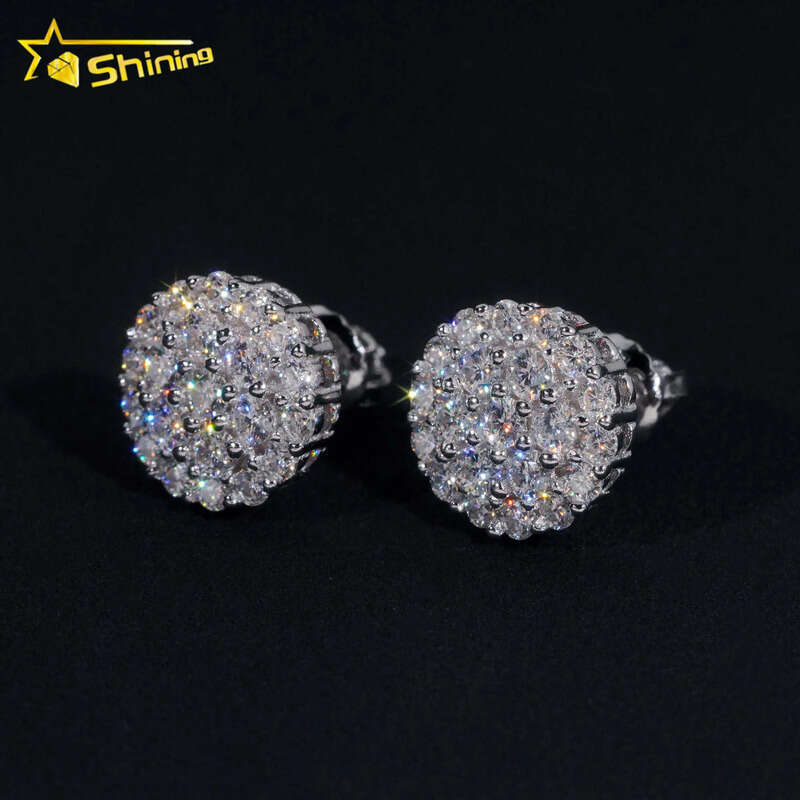 Pass Tester GRA Certified Stocks VVS Diamond Fully Iced Out 925 Silver Jewelry Moissanite Stud Earrings