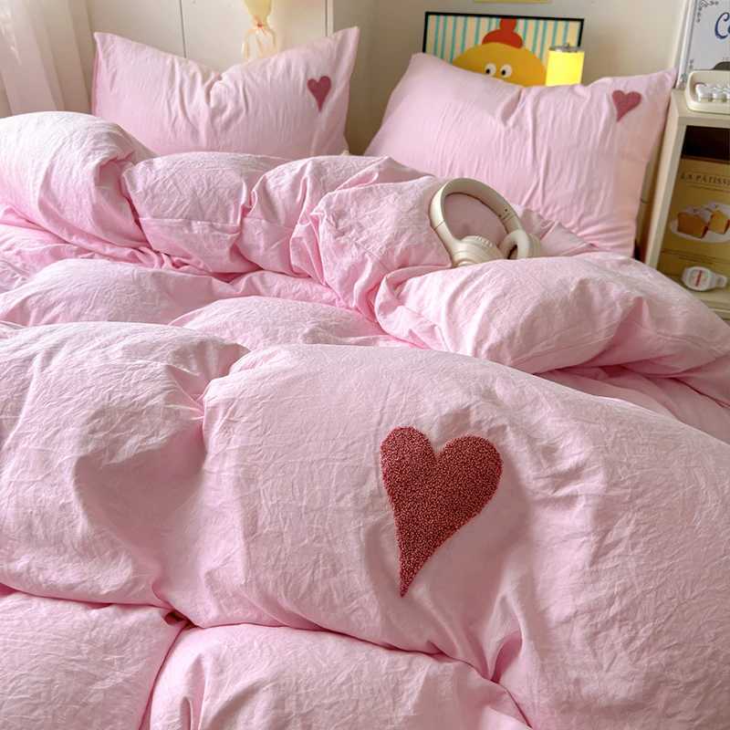 Korean Solid Color Bedding Set Adults Kids Twin Full Queen Size Soft Bed Flat Sheet Duvet Cover Set Pillowcases Simple Bed Linen H260327