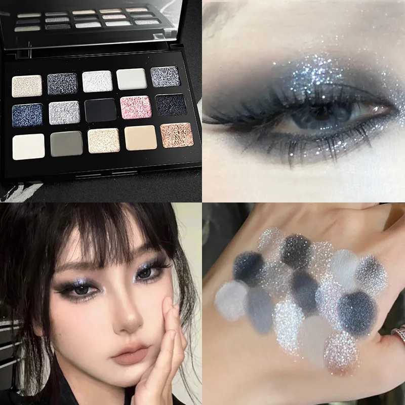 Black Smokey Eyeshadow Palette 15 Colors Punk StyleNeutral Eye Make up Shimmer Pearly Sequin Eyeshadow H260327