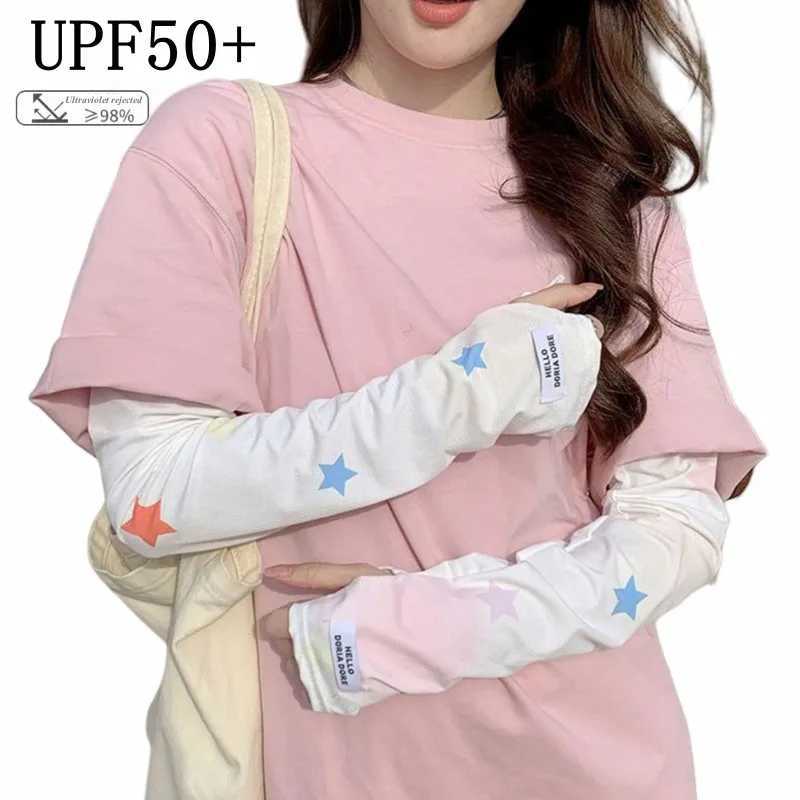 Y2k Girls Ice Silk Breathable Sleeve Cover Star Flower Anti-sunburn Arm Sleeves Women UV Cycling Oversleeve Loose Golves D260326
