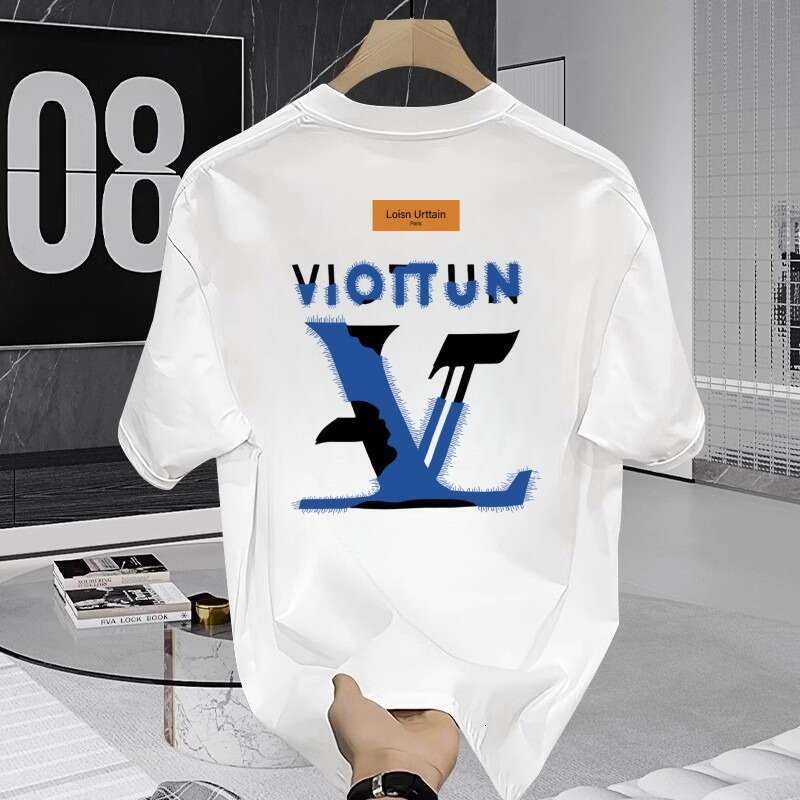 Men's pure cotton short-sleeve T-shirt, summer brand fashion print, loose fit, trendy round-neck versatile top