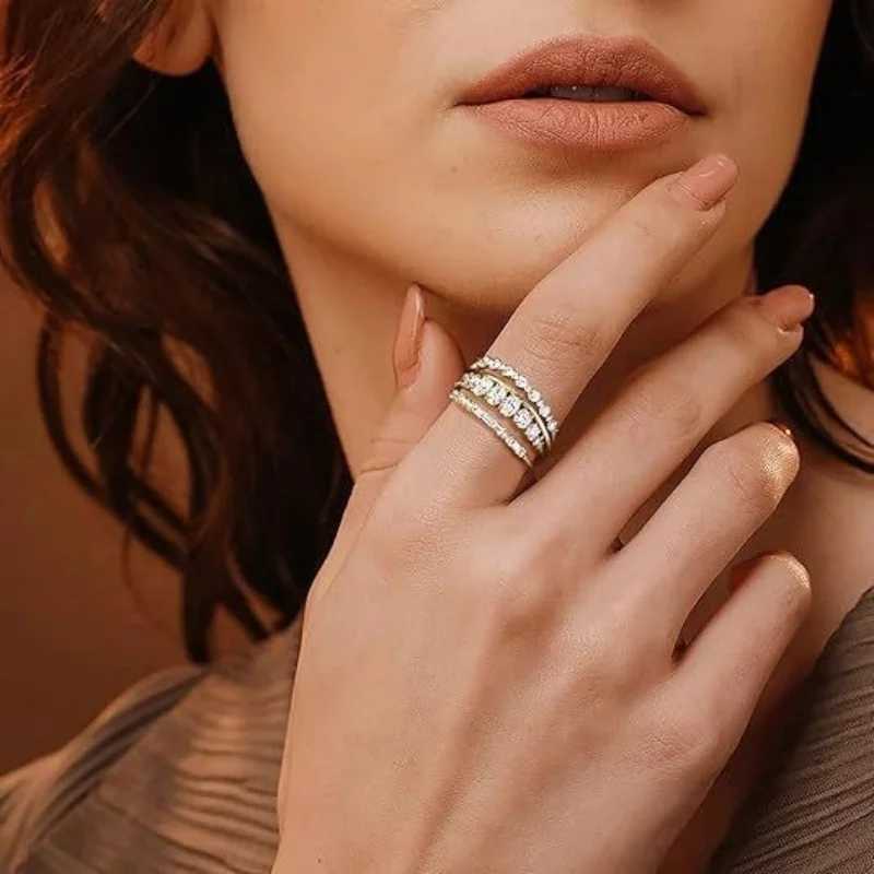 2025 New Gold Plated four piece set Rings For Women Geometric Trendy Cubic Zirconia Jewelry Party Ring Wholesale Size 5-11 H260327
