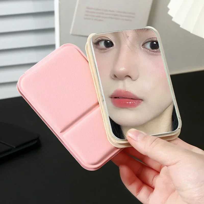 3Color Desktop Make Up Mirrors PU Leather Portable Handheld Makeup Mirror Foldable Student Compact Cute Pocket Mirror New H260327