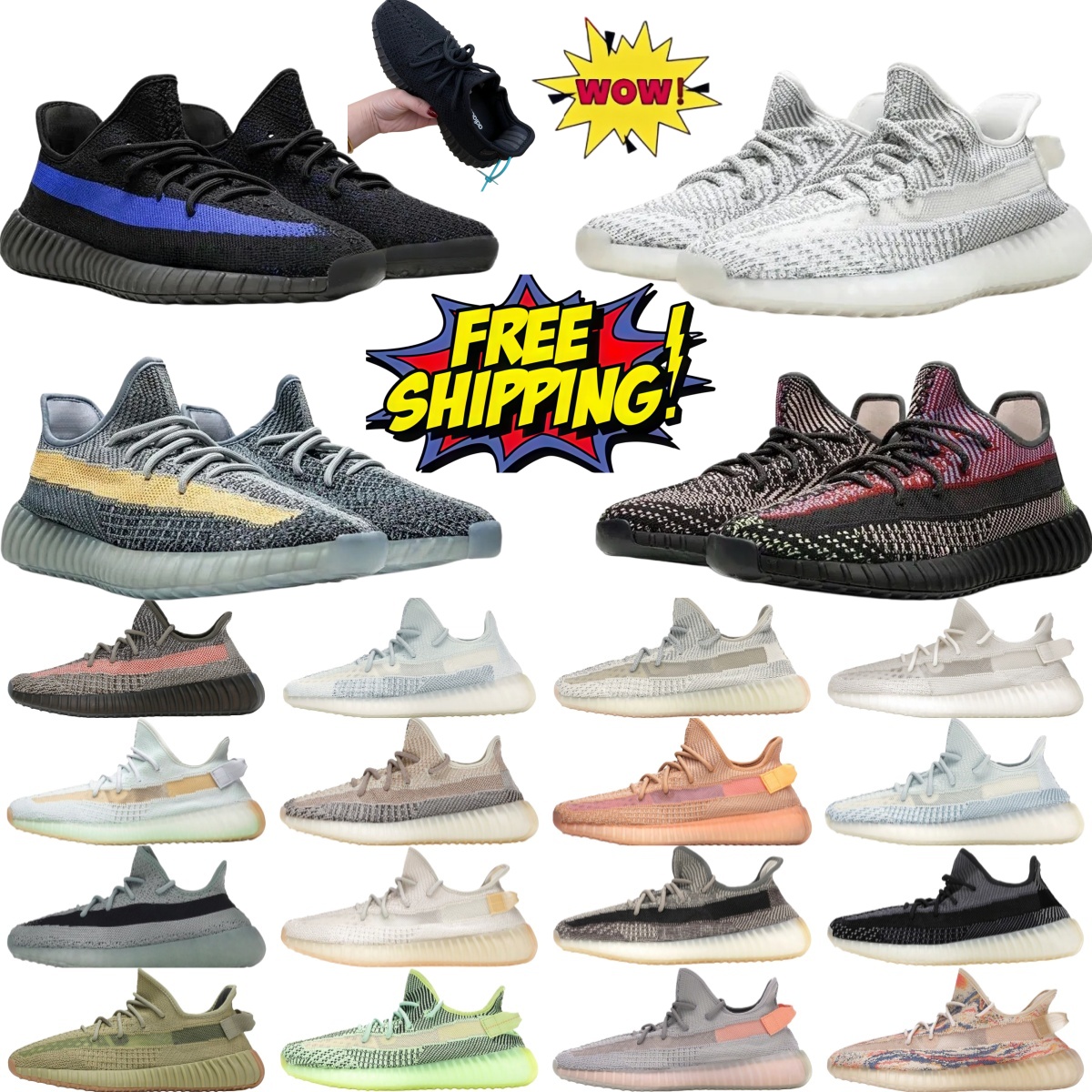 with box designer shoes Men's outdoor sneakers yeezs350s casual shoes net surface breathable comfortable low top comfortable fashion soft shell outsole