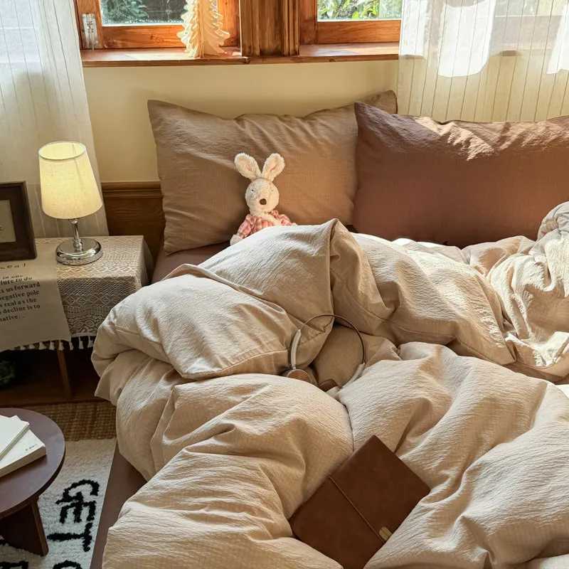 New mix and match solid color double-spell four-piece set washable quilt cover student dormitory three-piece set H260327