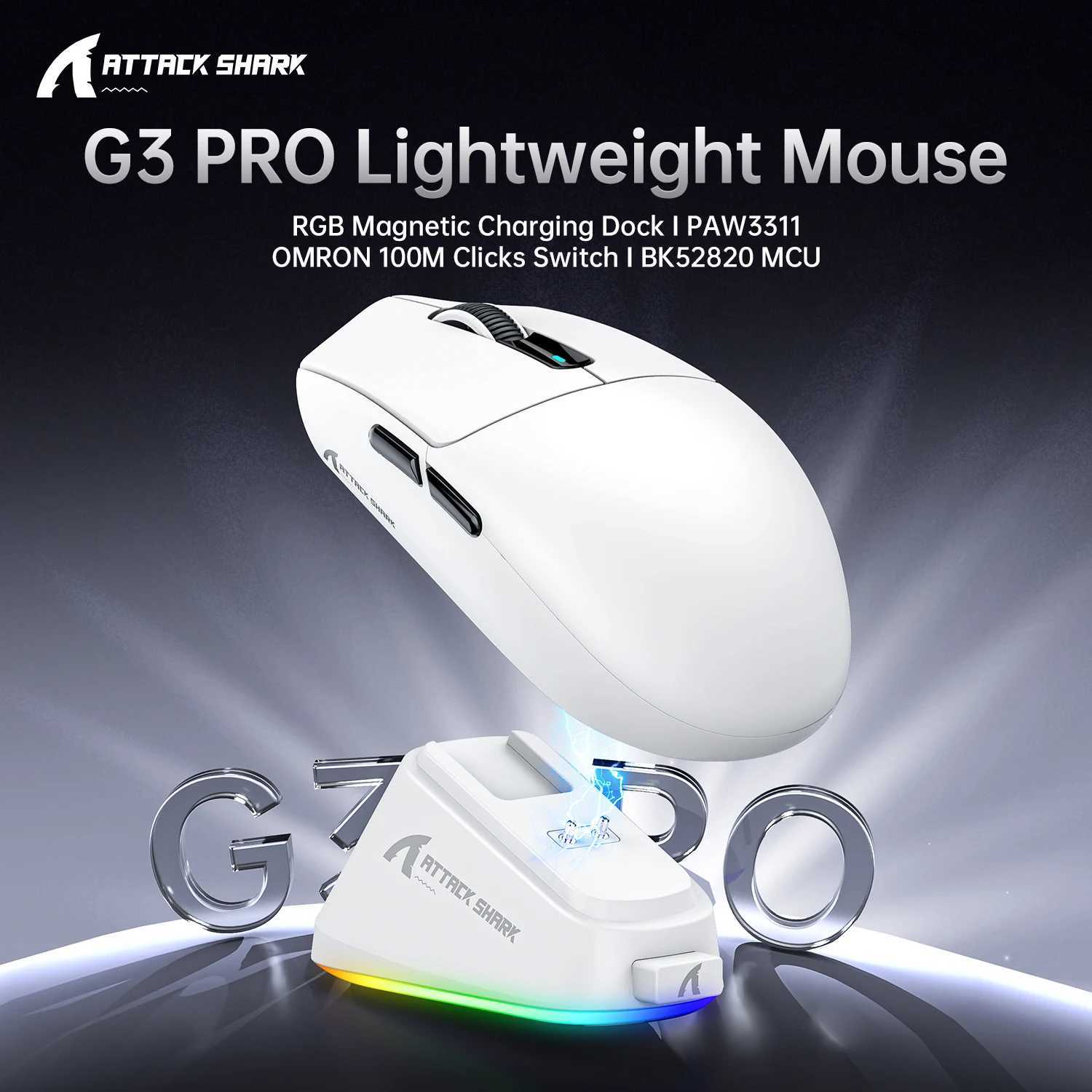 ATTACK SHARK G3PRO Wireless 1K Hz Mouse and RGB Magnetic Charging DockPAW3311 Sensor25000 DPI Gamer Mouse for PC/MAC/Wins D260327