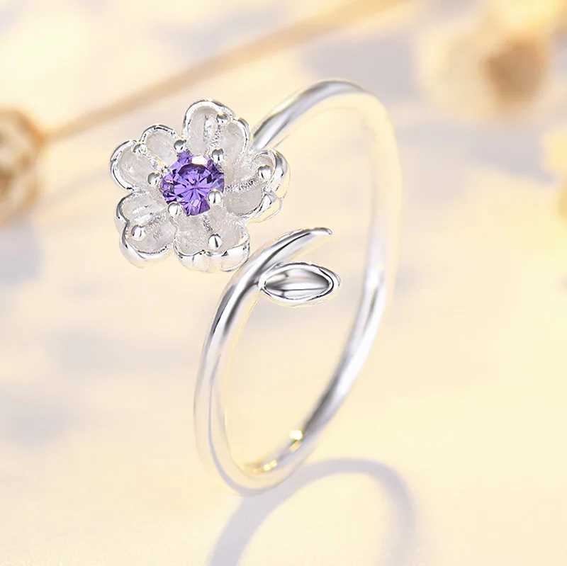 925 Sterling Silver Ring Adjustable Open Flowers Couple Engagement Rings For Women Wedding Ring Party Fashion Jewelry Gift H260327