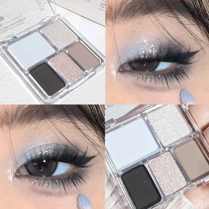 Korean five-color eyeshadow blush palette pearlescent matte bright ground color smoky black white cement grey portable H260327