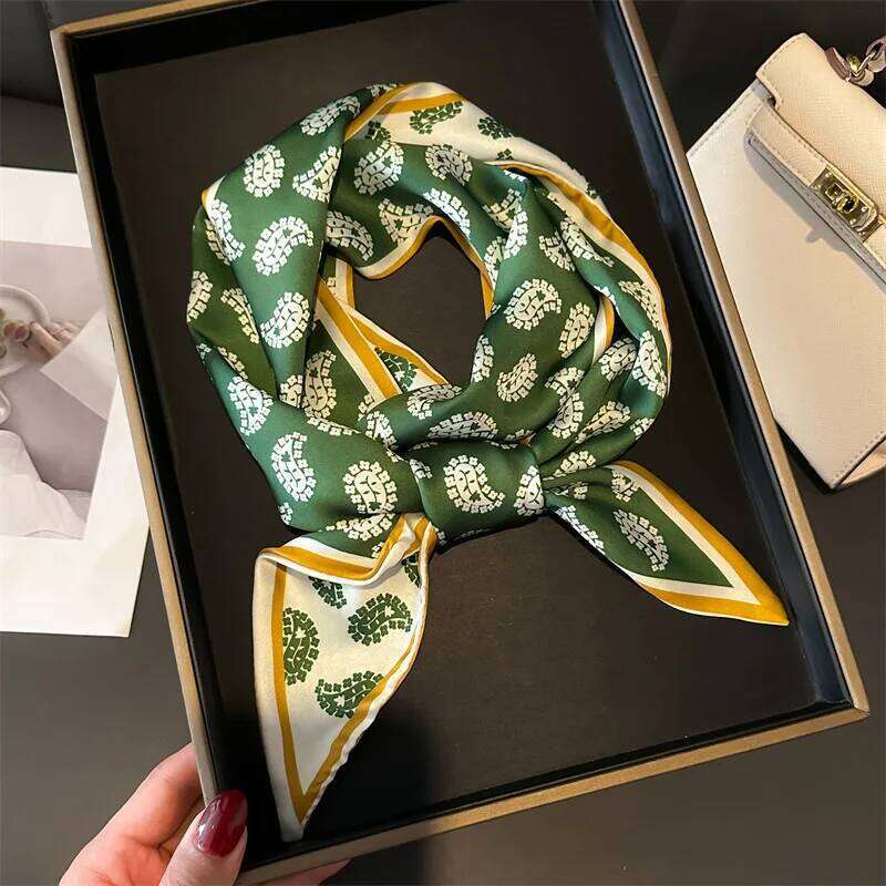 New 14x147cm Narrow Silk Scarves Shirt Neckerchief Double-layered Checkered Pattern Women Tie Neck Bag Hair Headband Headscarf 26Y0327