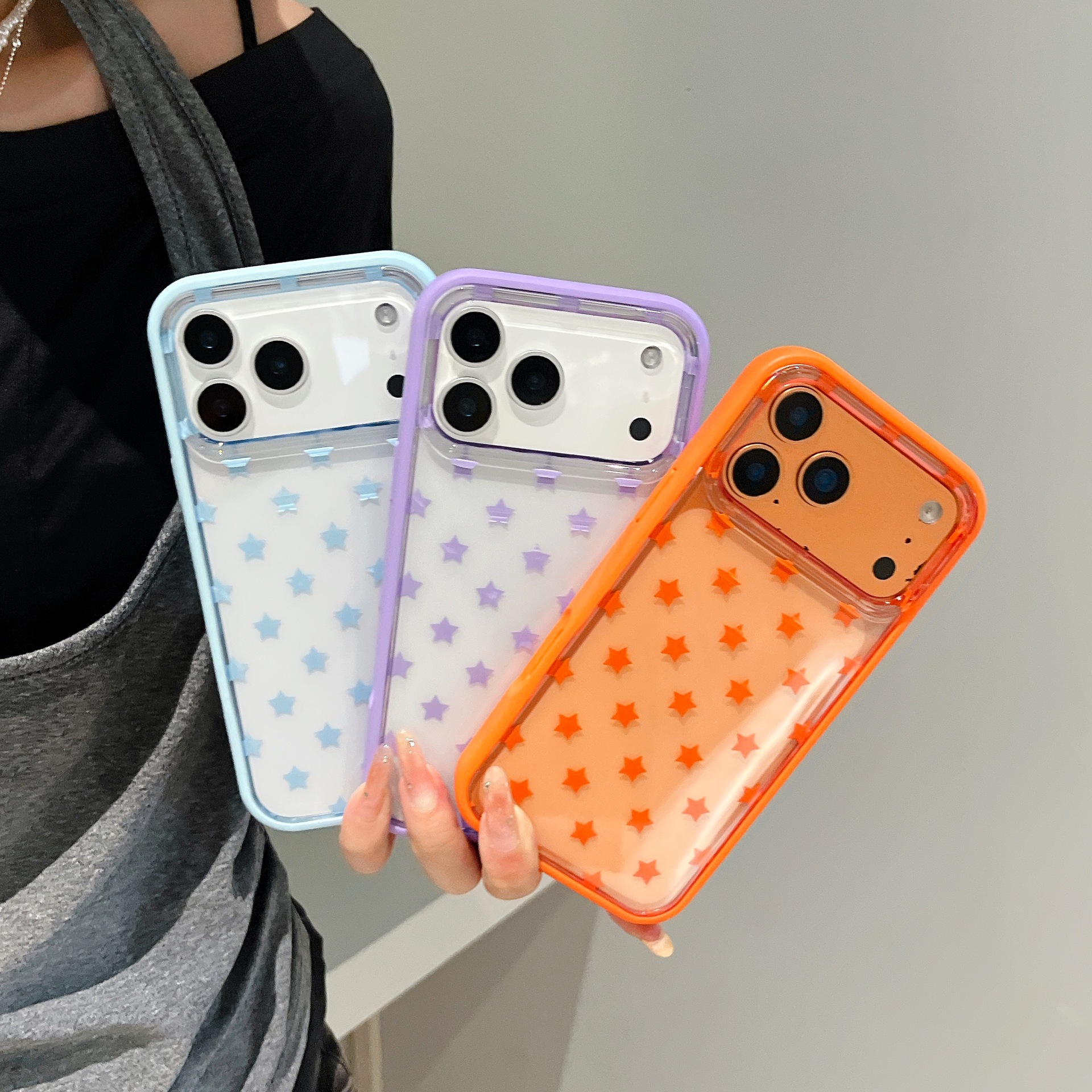 Dreamy Simple Colorful Stars Orange Couple Case for iPhone