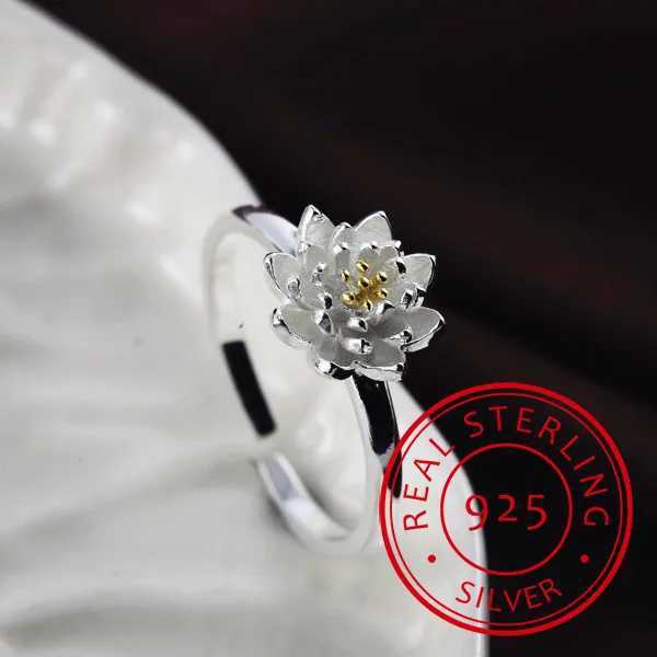 2019 New Arrivals Lotus Flower Open Rings For Women Nation Style Lady 925 Sterling Silver Fine Jewelry H260327
