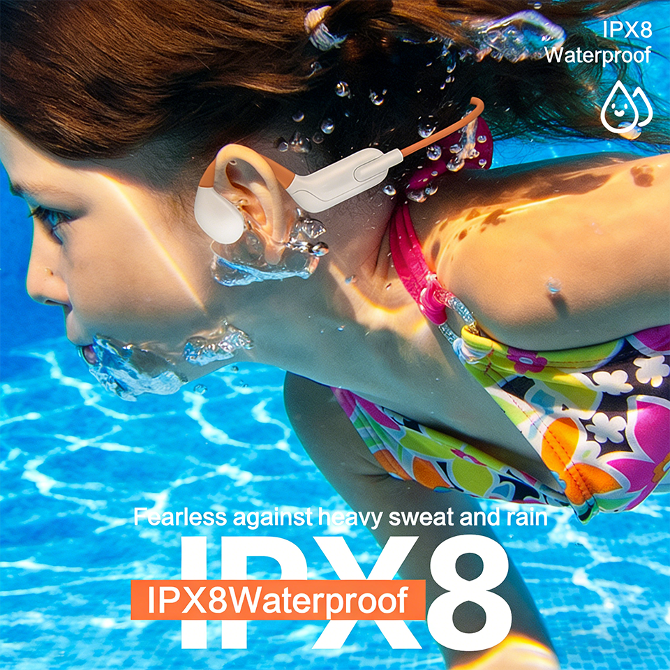 IPX8 Waterproof True Bone Conduction Headphones Open-Ear Built-in MP3 ENC Microphone Bluetooth Wireless Sports Earphones for Swimming Running