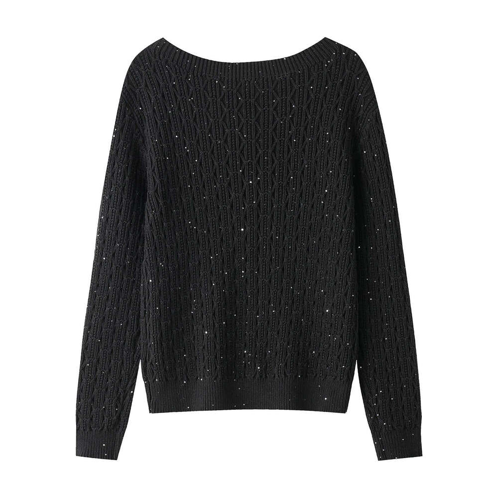 2026 Spring and Autumn New Designer D19 Fashion Glitter Round Neck Women's CC Hollow Sweater Loose Twisted Knitted Top