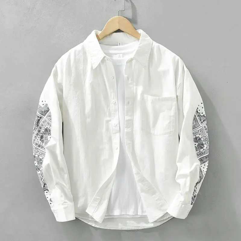 Men Casual Long Sleeve Shirt Trendy Patchwork Print High End Stylish Top C260326