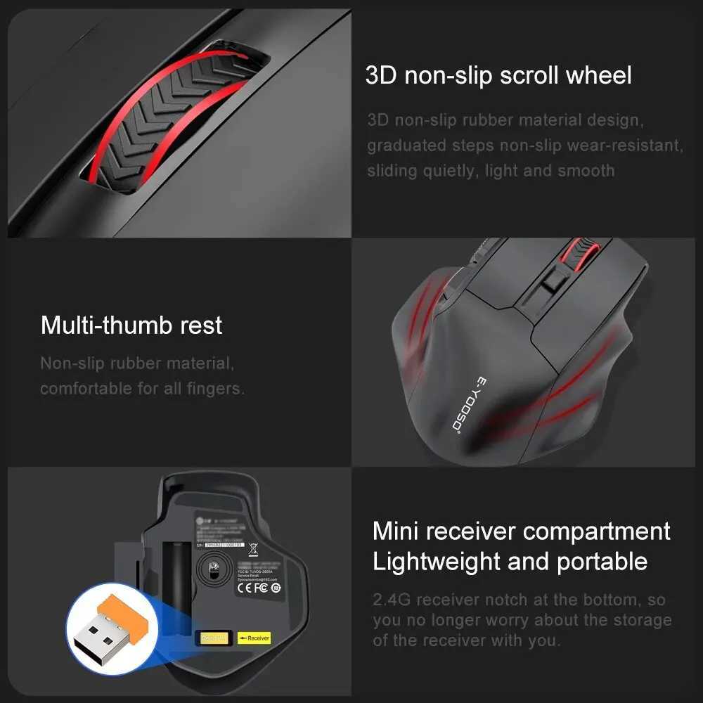 E-YOOSO X-31 USB 24G Wireless Gaming Large Mouse for Big Hands PAW3212 4800 DPI 5 Buttons for Gamer Mice Computer Laptop PC D260327