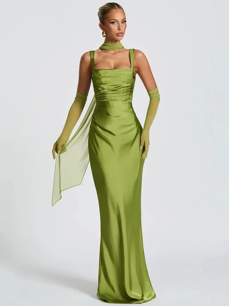 Satin Backless Sexy Maxi Dress Women Elegant Halter Off-shoulder Sleeveless Lace-up Bodycon Club Party Long Dresses 260326