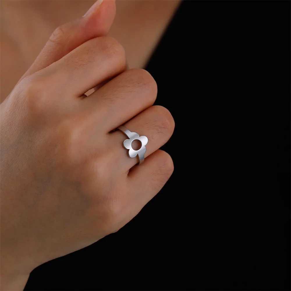 My Shape Flower Rings for Women Girls Stainless Steel Daisy Finger Rings Wedding Engagement Birthday Elegant Jewelry Female Gift H260327