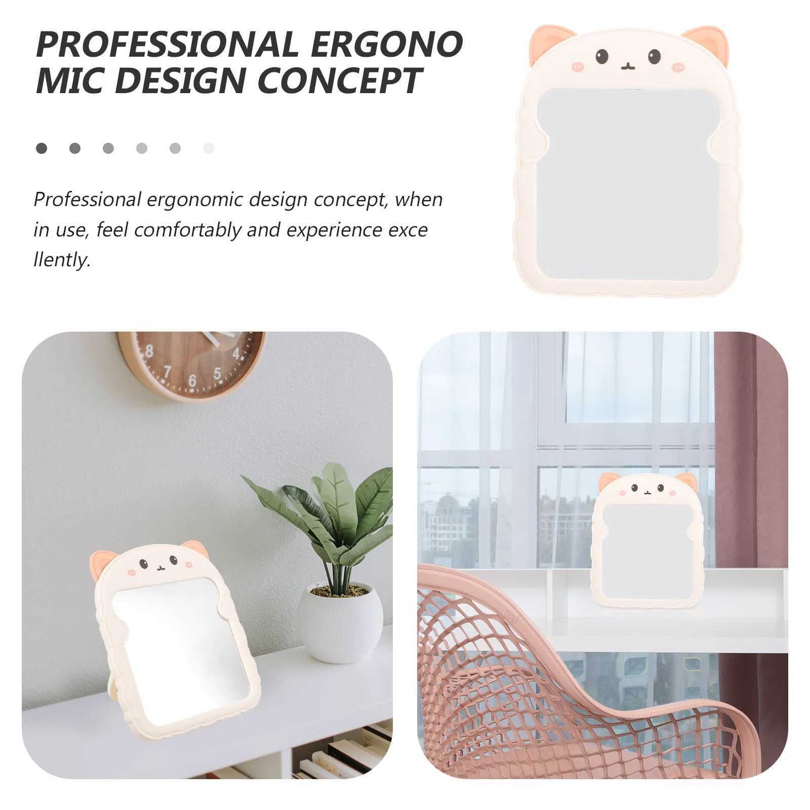 Cute Cartoon Bear Ear Folding Makeup Mirror Portable Vanity Travel Tabletop Ergonomic Design Stable Use Anytime Anywhere Gift H260327