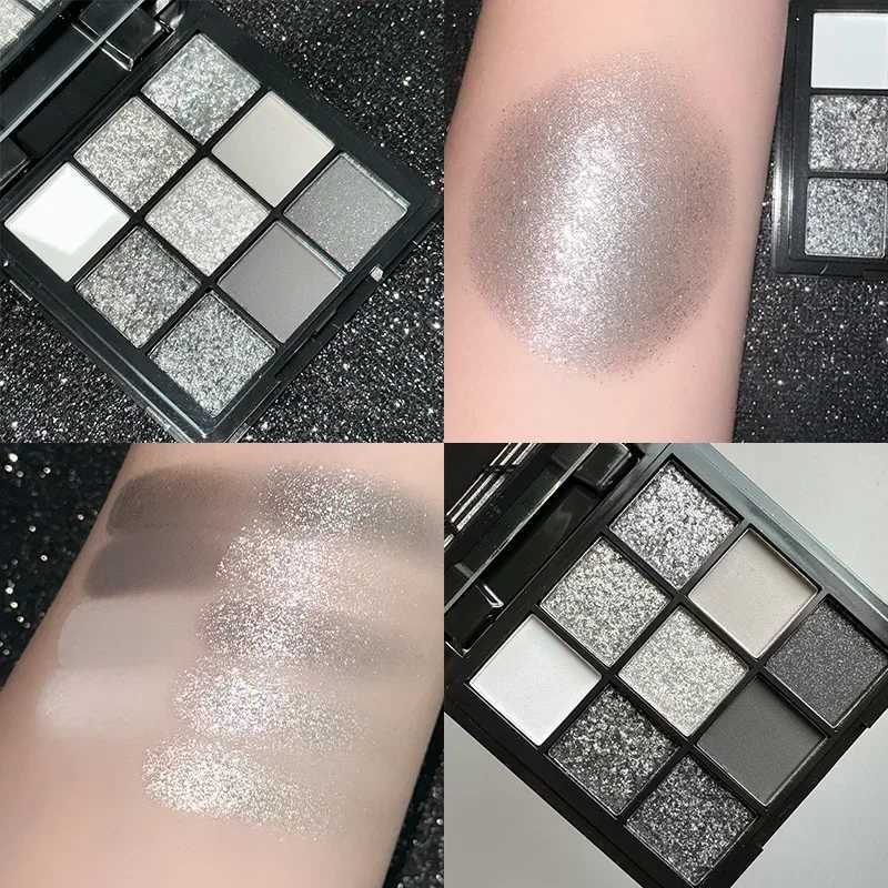 9 Colors Smokey Matte Glitter Eyeshadow Palette Punk Shimmer Shiny Eye Shadow Cosmetic Cool Toned Gray Black Eye Pigment Palett H260327