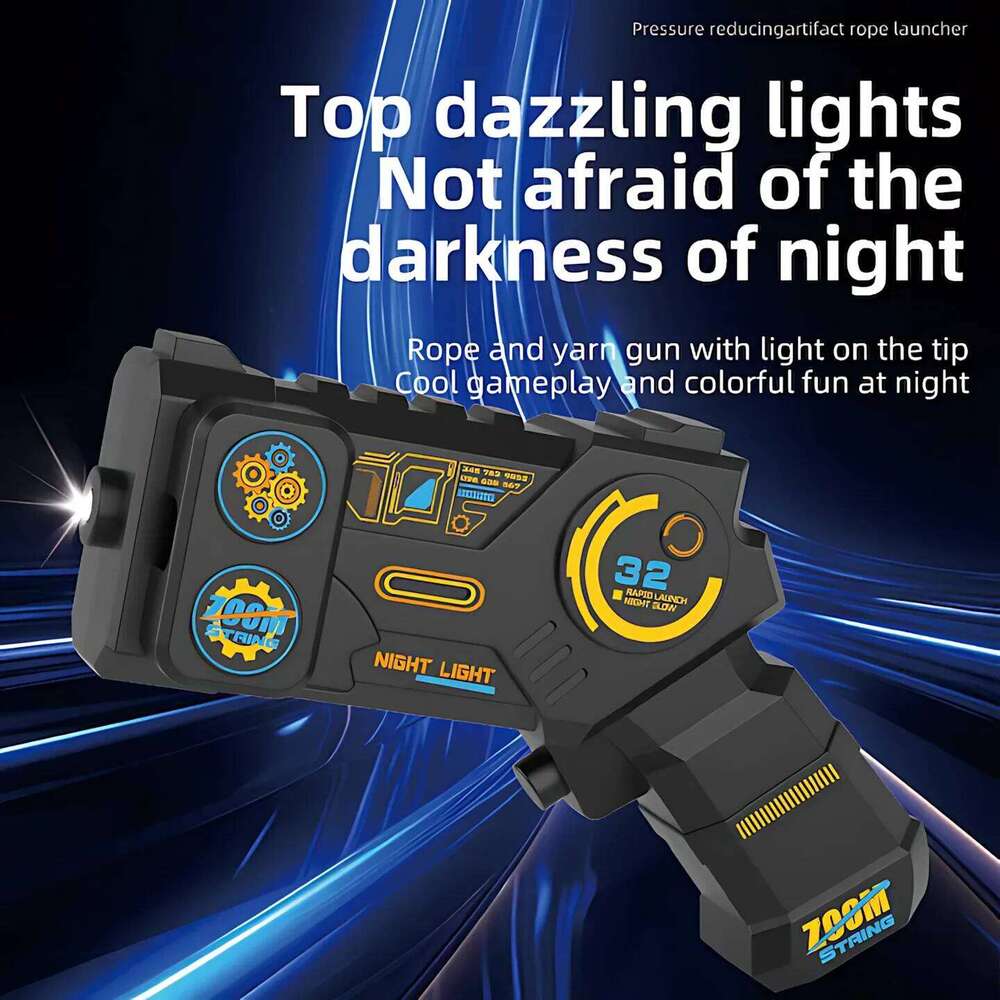 Glow in the Dark String Rope Launcher Toy, Handheld Luminous Fidget Stress Relief Gun for Kids Adults Party Play One-Click Gift