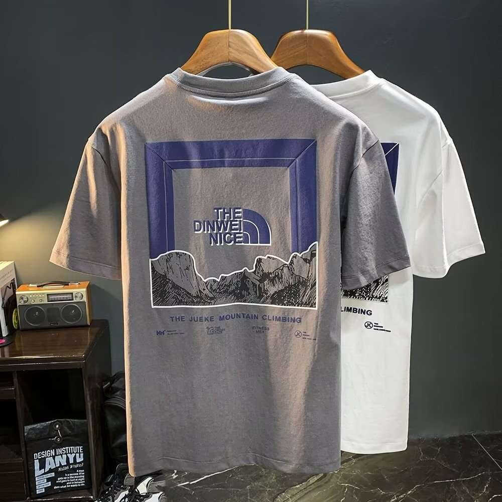 European-style light luxury high-end men's short-sleeve T-shirt, new summer printed top, trendy brand round-neck casual half-sleeve tee
