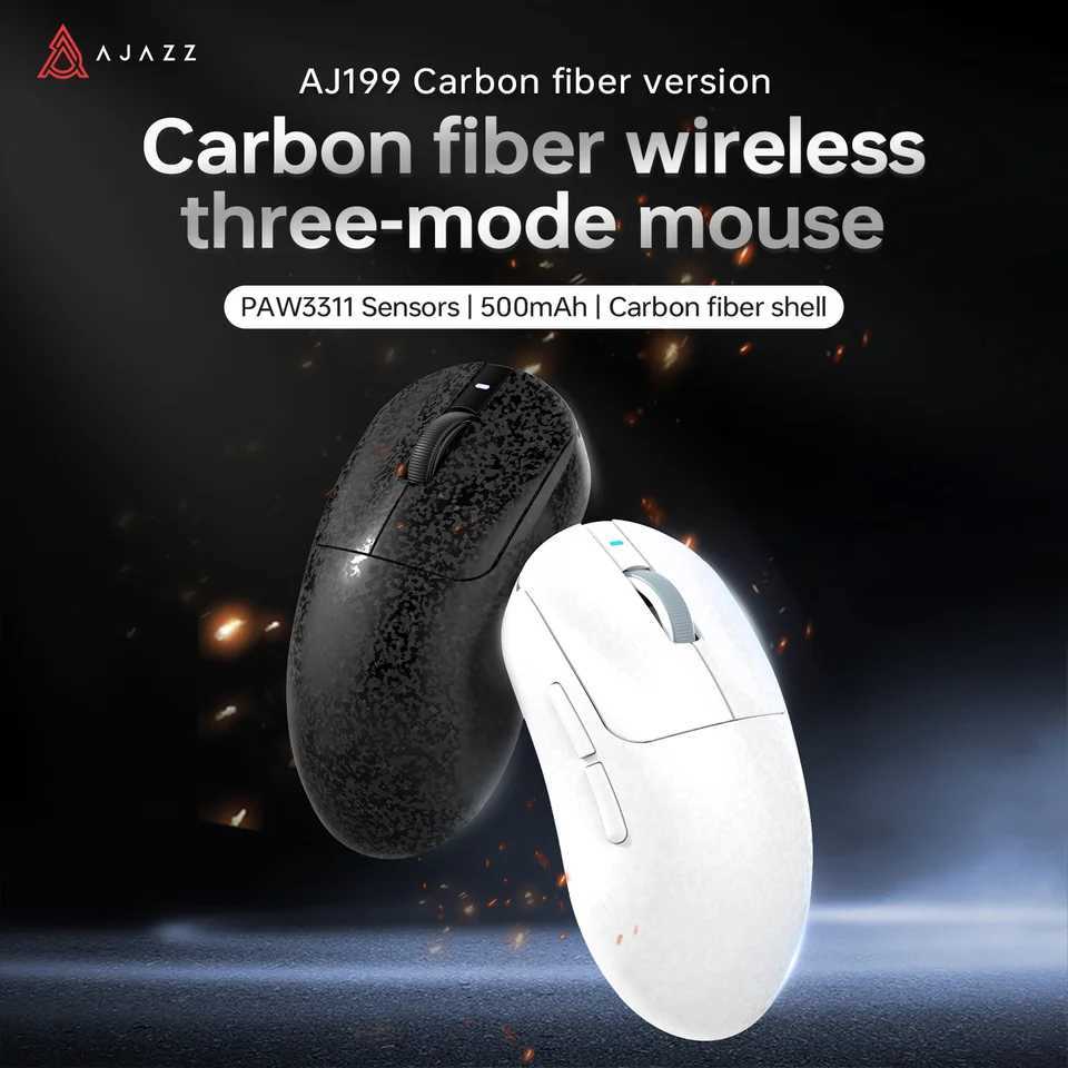 AJAZZ AJ199 Three-Mode Gaming Mouse 24000DPI/PAW3311 Sensor/Carbon Fiber Ultra-Thin Design /24G Bluetooth 50 Wired Mouse D260327