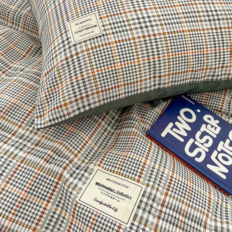 Nordic Plaid Pattern Wash Cotton Bedding Set Duvet Cover Pillowcase Bed Sheet Set Comforter Cover Bed Linens Set Queen King Size H260327
