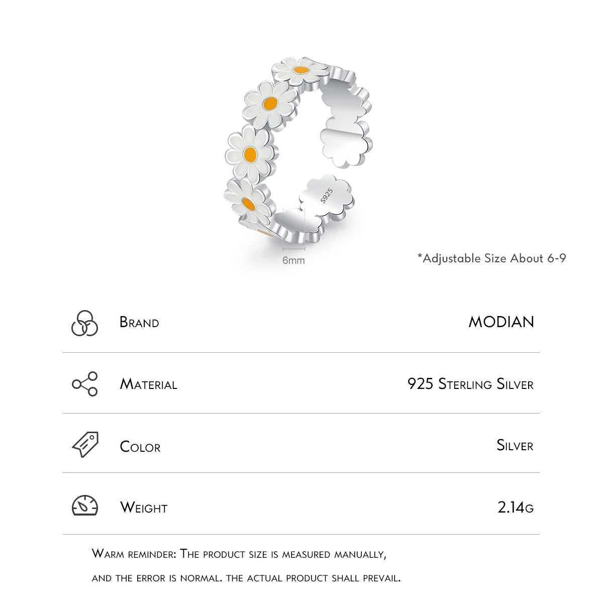 MODIAN Solid 925 Sterling Silver Luxury Daisy Enamel Adjustable Finger Ring For Women Exquisite Party Fine Jewelry Birthday Gift H260327
