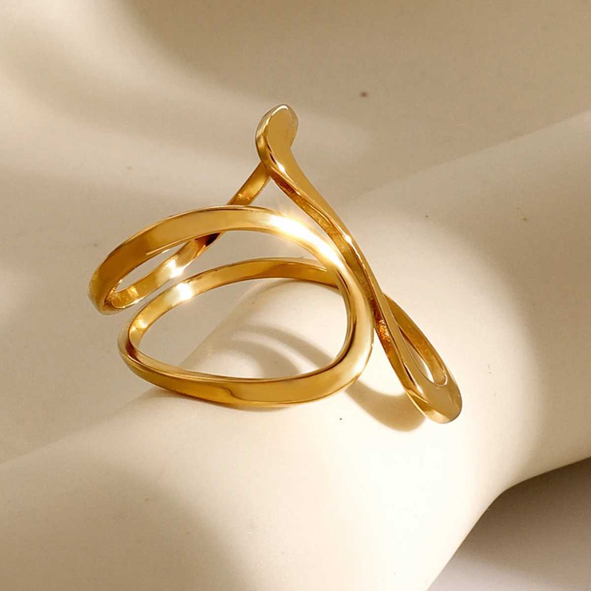 Stainless Steel Unique Original Gold Color Ring Colorfast Popular Party Personalized Exaggerated Charms Jewelry Women H260327