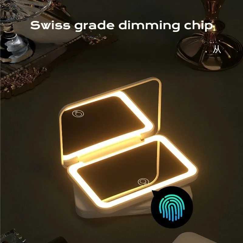 Compact Mini Vanity Folding Cosmetic Mirror with Lights Portable Handheld Travel Makeup Mirror 2X Magnifying Small Pocket Size H260327