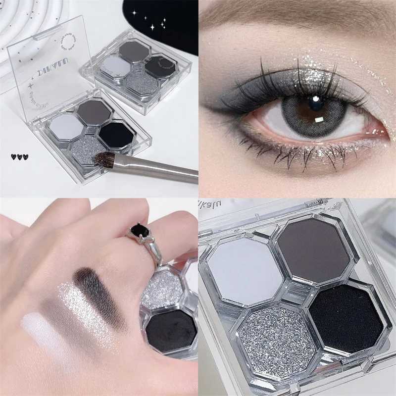 Black Light Star 4-color Eye Shadow Plate Smoky Makeup Dark Black Dark Cement Plate Cross-border Brightening Makeup Cosmetics H260327