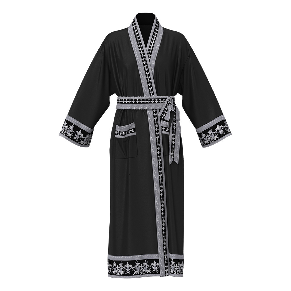 Women Bathrobe Designer Baroque Style New Long Sleeve Sleepwear Spring Autumn Long Robe Luxury Ladies Morning Robe