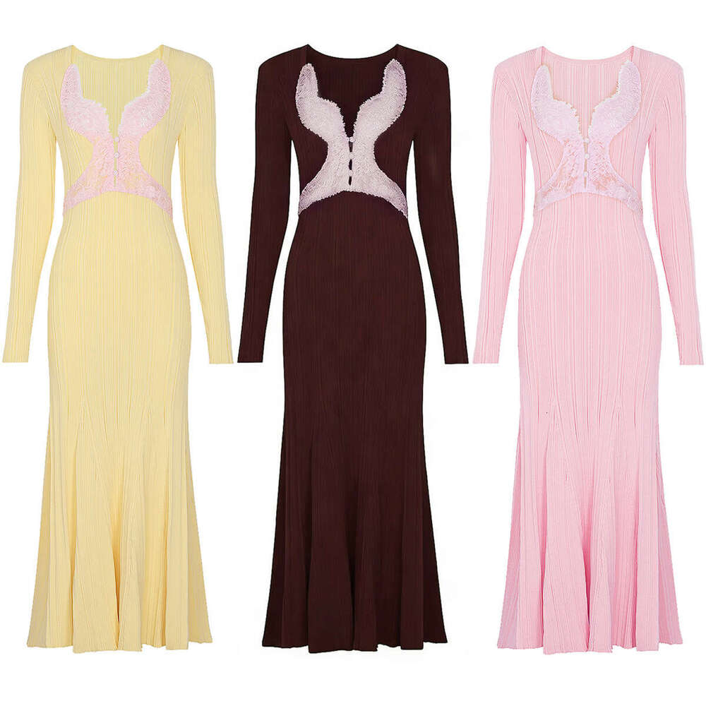 Spring g20 and summer new designer high-quality lace V-neck slim, sexy and elegant long dress 2026
