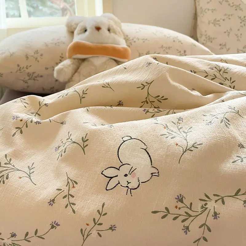 Ins Simple Little Rabbit Bedding Set 2025 New Four piece Set Washed Cotton Quilt Set Dormitory Bed Sheet Set for Girls H260327